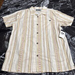 Reef SS 1PKT Woven Shirt Beige Striped Print Mens Large NWT 100% Cotton
